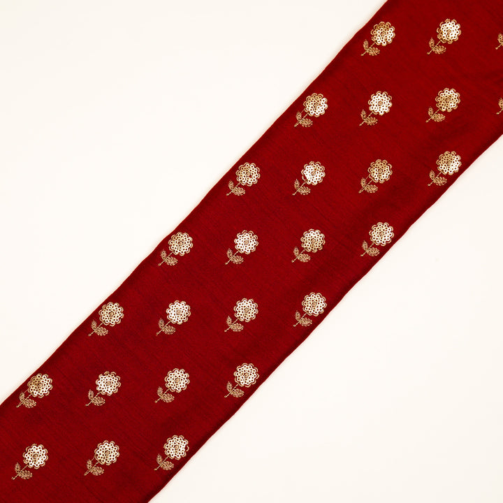 Ratrika Buti on Crimson Red Munga Silk Embroidered Fabric