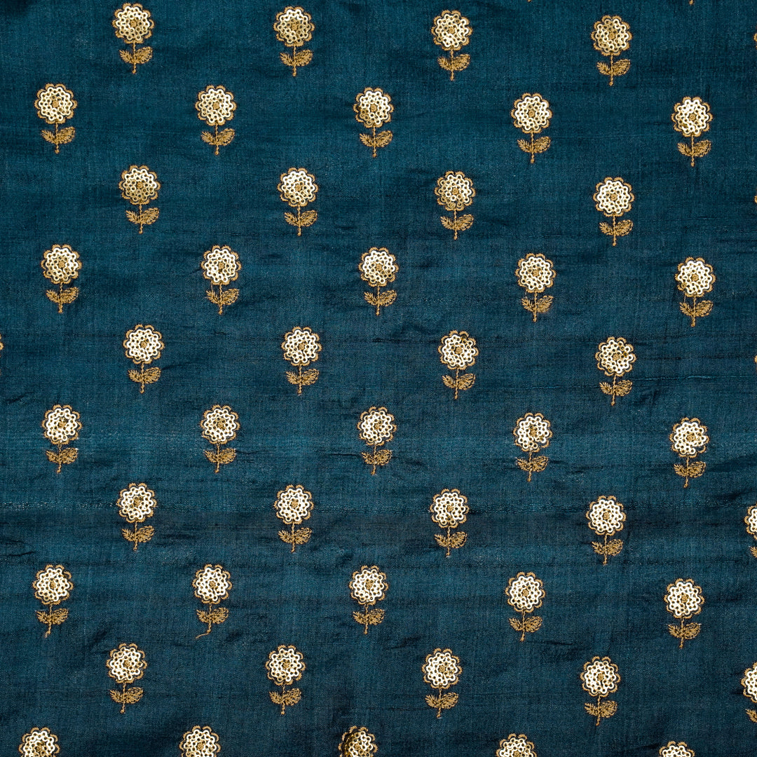 Prussian Blue Munga Silk Ratrika Buti Embroidered Fabric