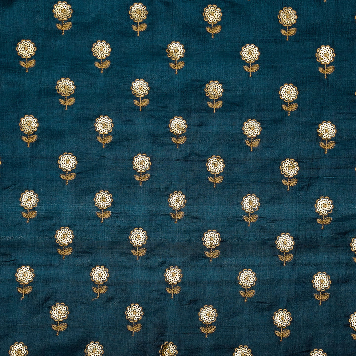 Prussian Blue Munga Silk Ratrika Buti Embroidered Fabric