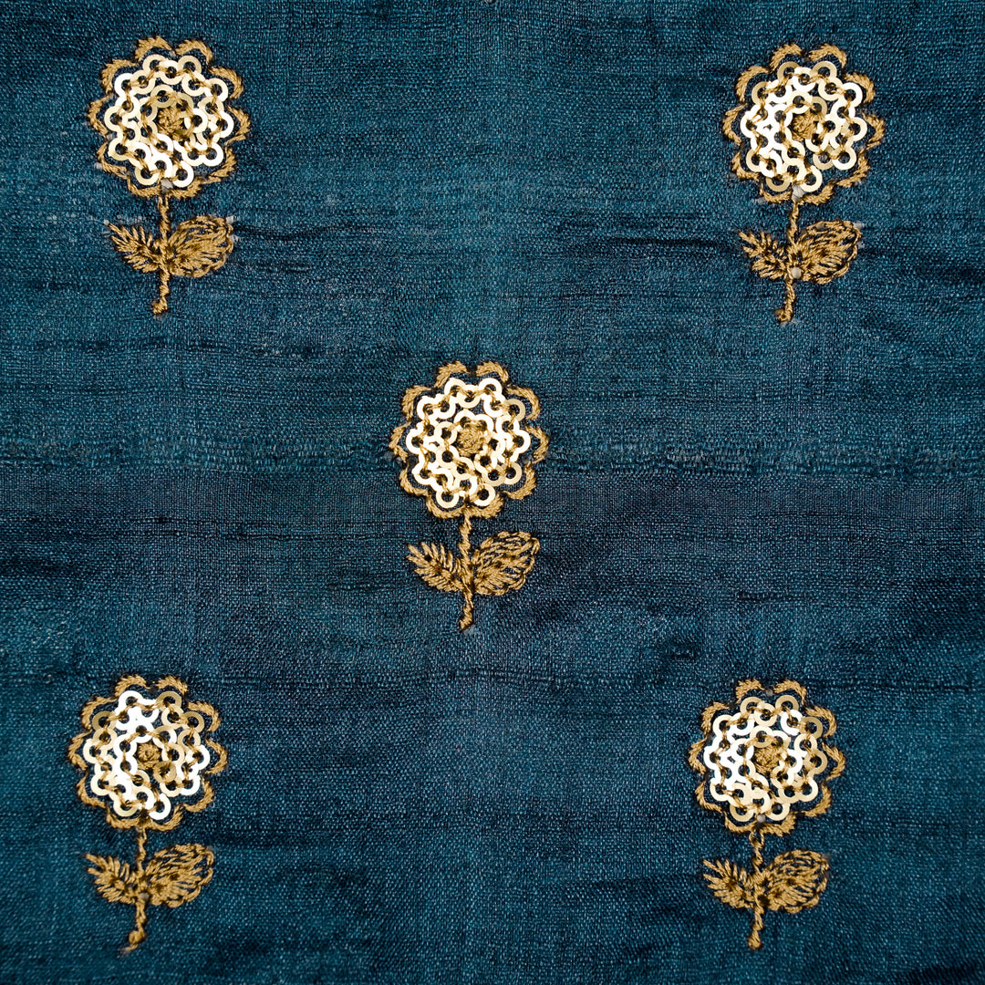 Prussian Blue Munga Silk Ratrika Buti Embroidered Fabric