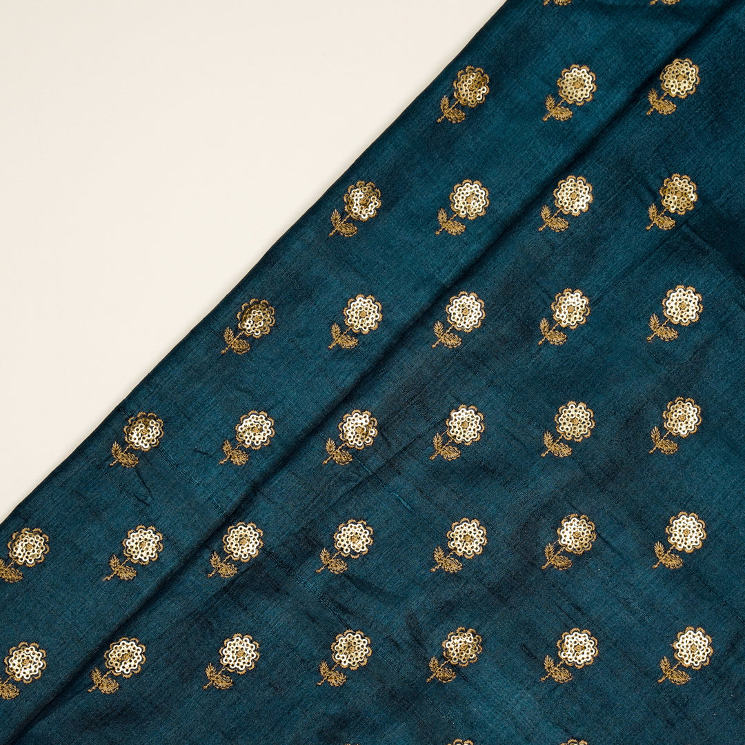 Prussian Blue Munga Silk Ratrika Buti Embroidered Fabric