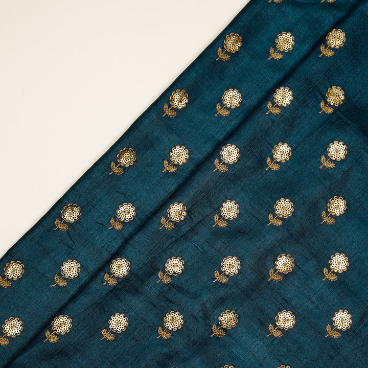 Prussian Blue Munga Silk Ratrika Buti Embroidered Fabric