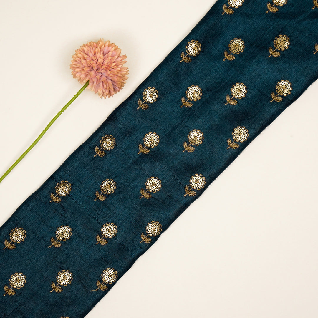 Prussian Blue Munga Silk Ratrika Buti Embroidered Fabric