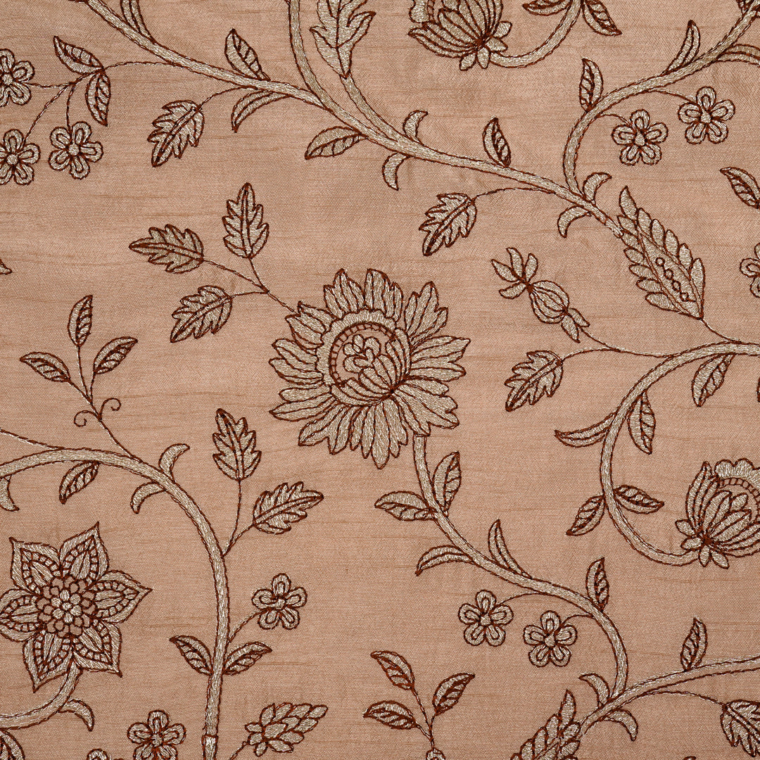 Vrita Jaal on Onion Semi Raw Silk Embroidered Fabric