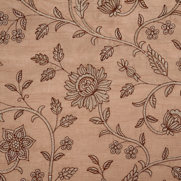 Vrita Jaal on Onion Semi Raw Silk Embroidered Fabric