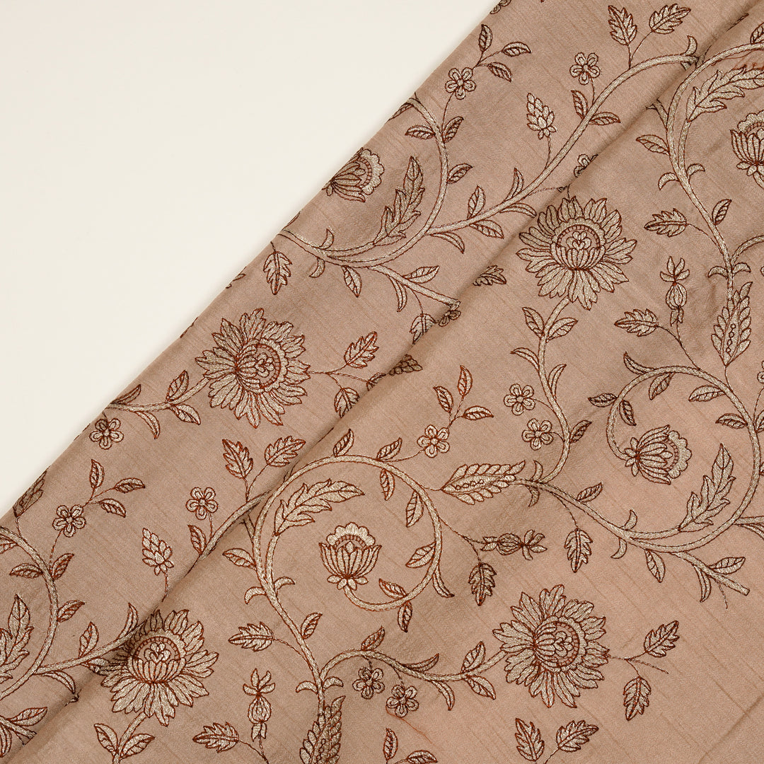 Vrita Jaal on Onion Semi Raw Silk Embroidered Fabric