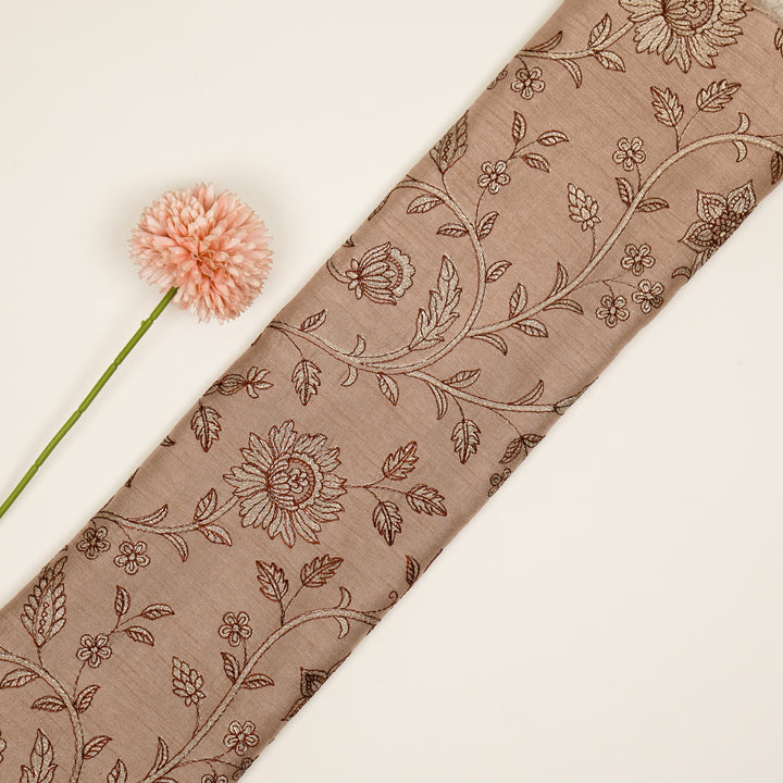 Vrita Jaal on Onion Semi Raw Silk Embroidered Fabric