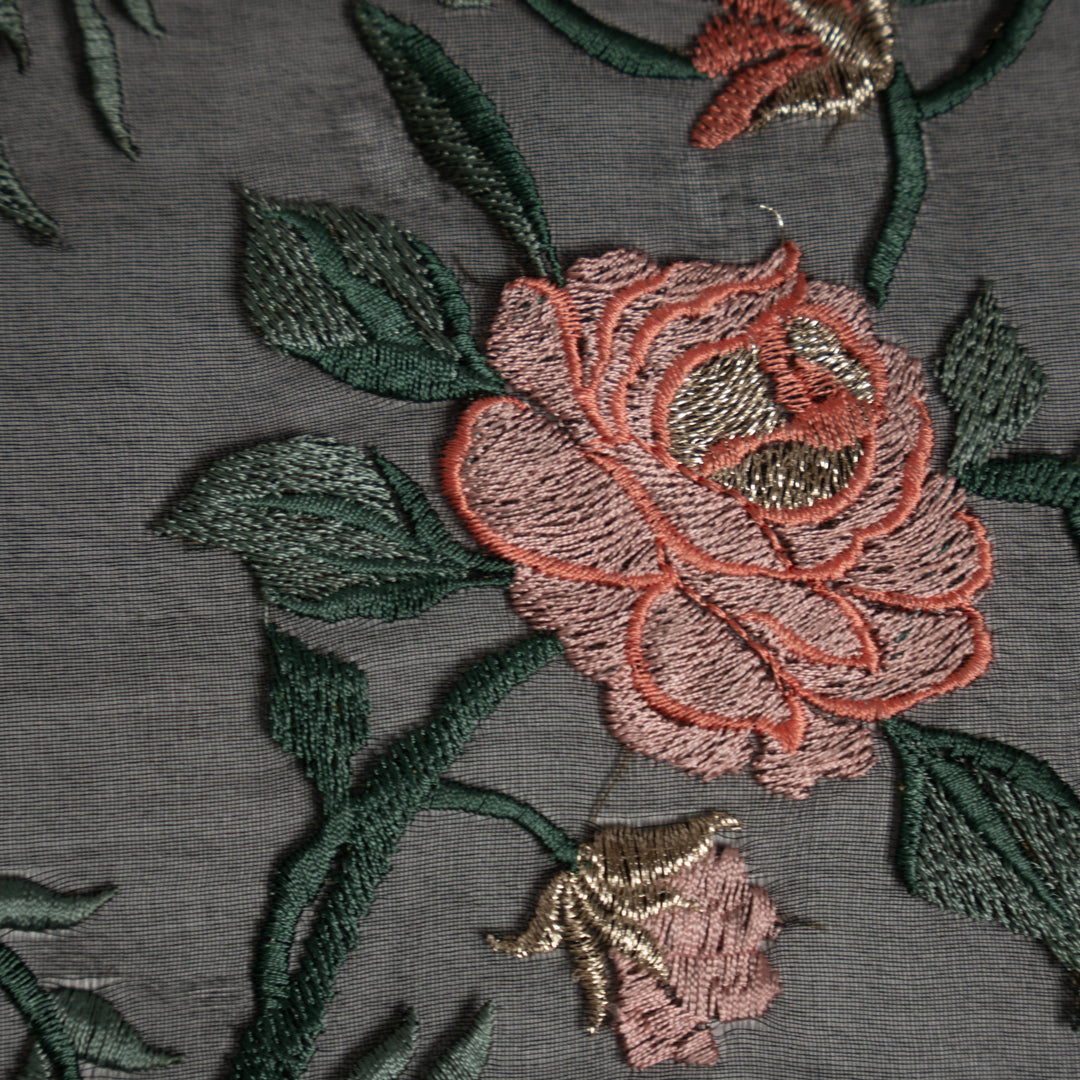 Black Silk Organza Nitara Floral Jaal Embroidered Fabric
