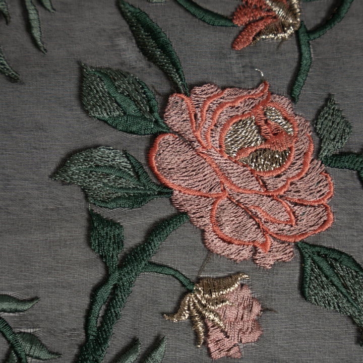 Black Silk Organza Nitara Floral Jaal Embroidered Fabric