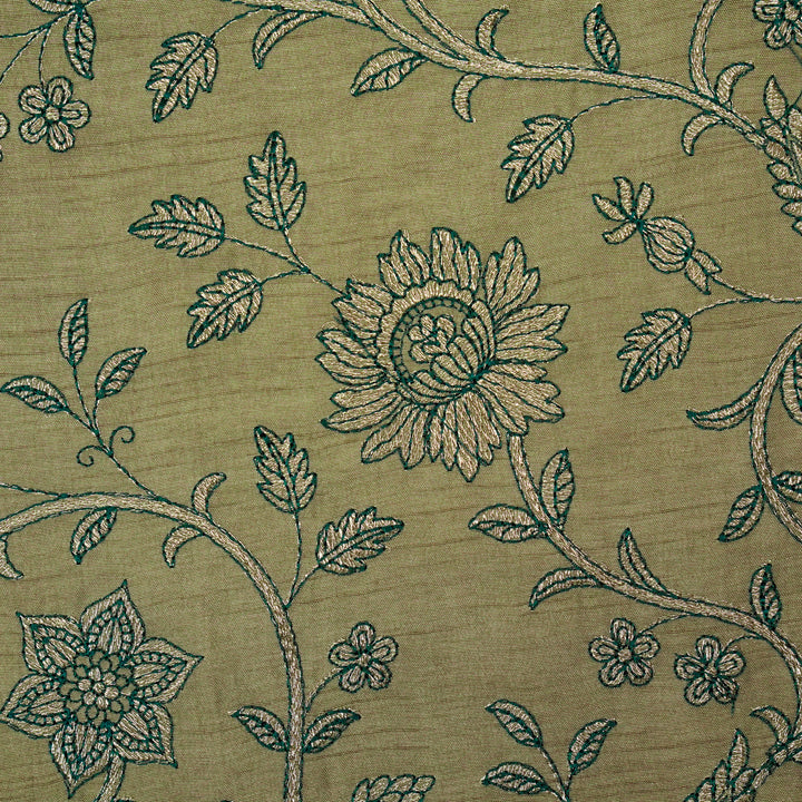 Vrita Jaal on Grey Semi Raw Silk Embroidered Fabric