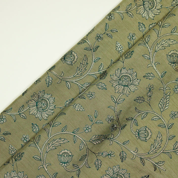 Vrita Jaal on Grey Semi Raw Silk Embroidered Fabric