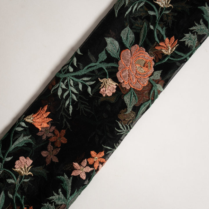 Black Silk Organza Nitara Floral Jaal Embroidered Fabric