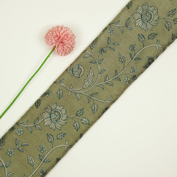 Vrita Jaal on Grey Semi Raw Silk Embroidered Fabric