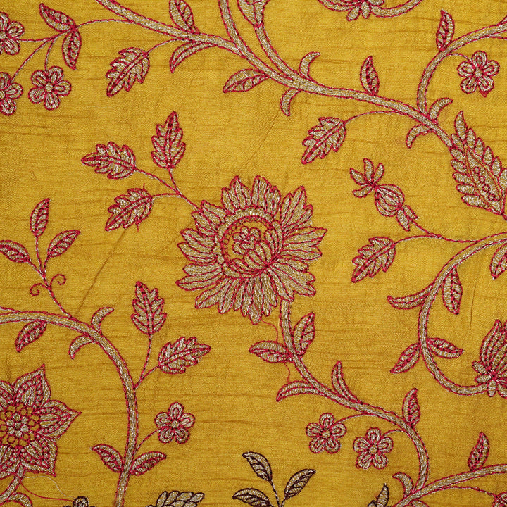 Vrita Jaal on Gold Semi Raw Silk Embroidered Fabric