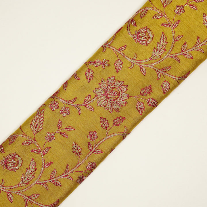 Vrita Jaal on Gold Semi Raw Silk Embroidered Fabric