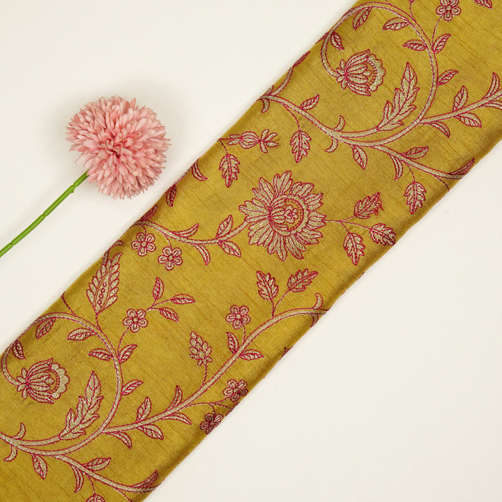 Vrita Jaal on Gold Semi Raw Silk Embroidered Fabric