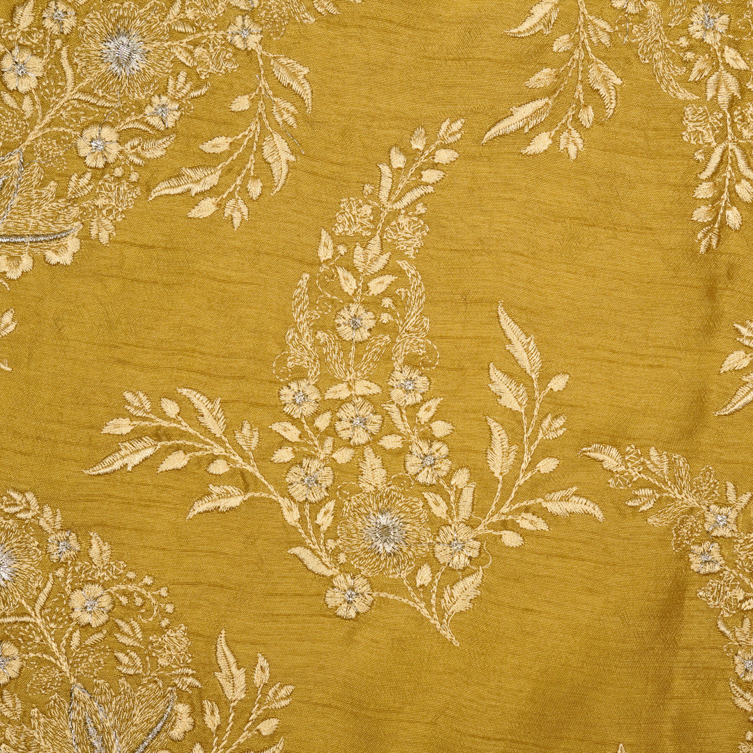Zohra Buta on Gold Semi Raw Silk Embroidered Fabric