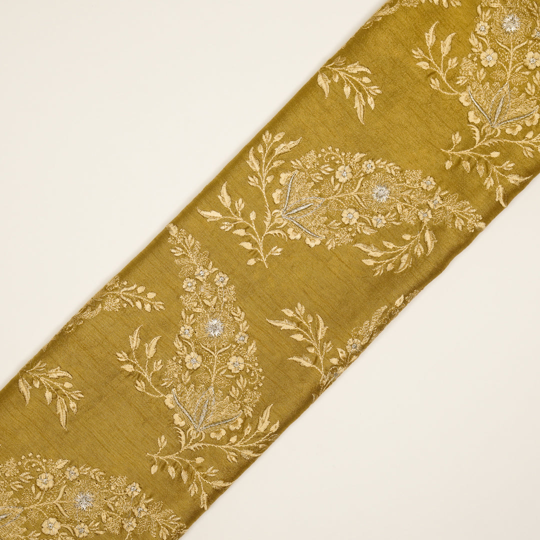 Zohra Buta on Gold Semi Raw Silk Embroidered Fabric