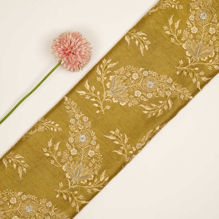 Zohra Buta on Gold Semi Raw Silk Embroidered Fabric