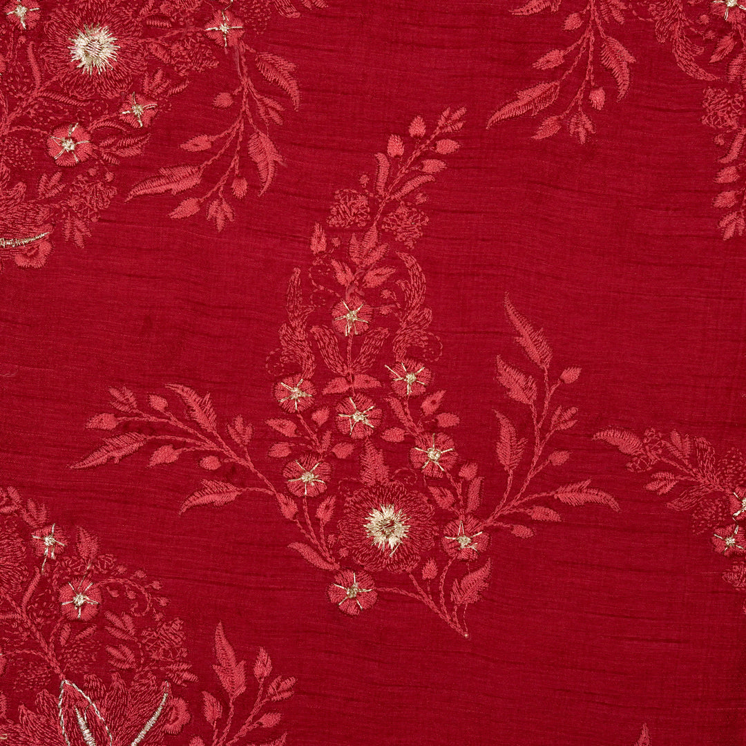 Zohra Buta on Tomato Semi Raw Silk Embroidered Fabric