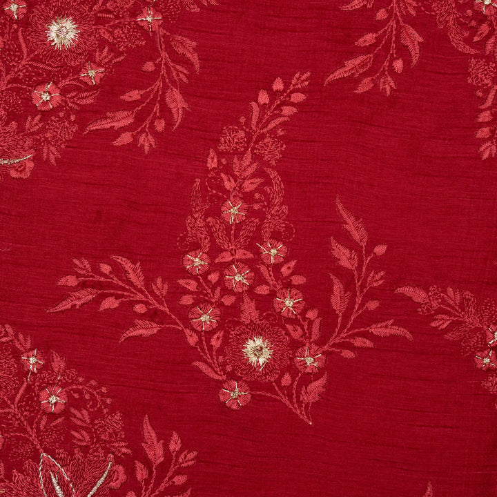 Zohra Buta on Tomato Semi Raw Silk Embroidered Fabric