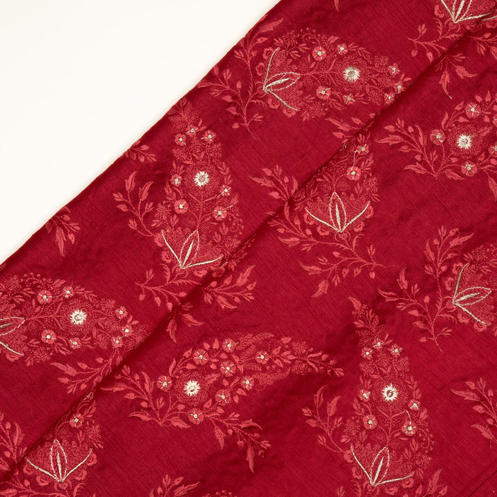 Zohra Buta on Tomato Semi Raw Silk Embroidered Fabric