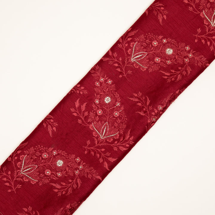 Zohra Buta on Tomato Semi Raw Silk Embroidered Fabric