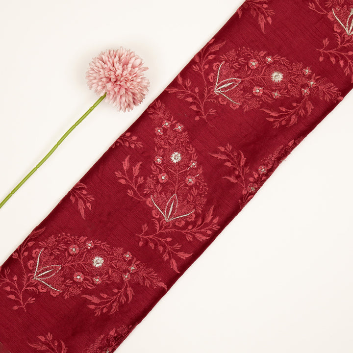 Zohra Buta on Tomato Semi Raw Silk Embroidered Fabric