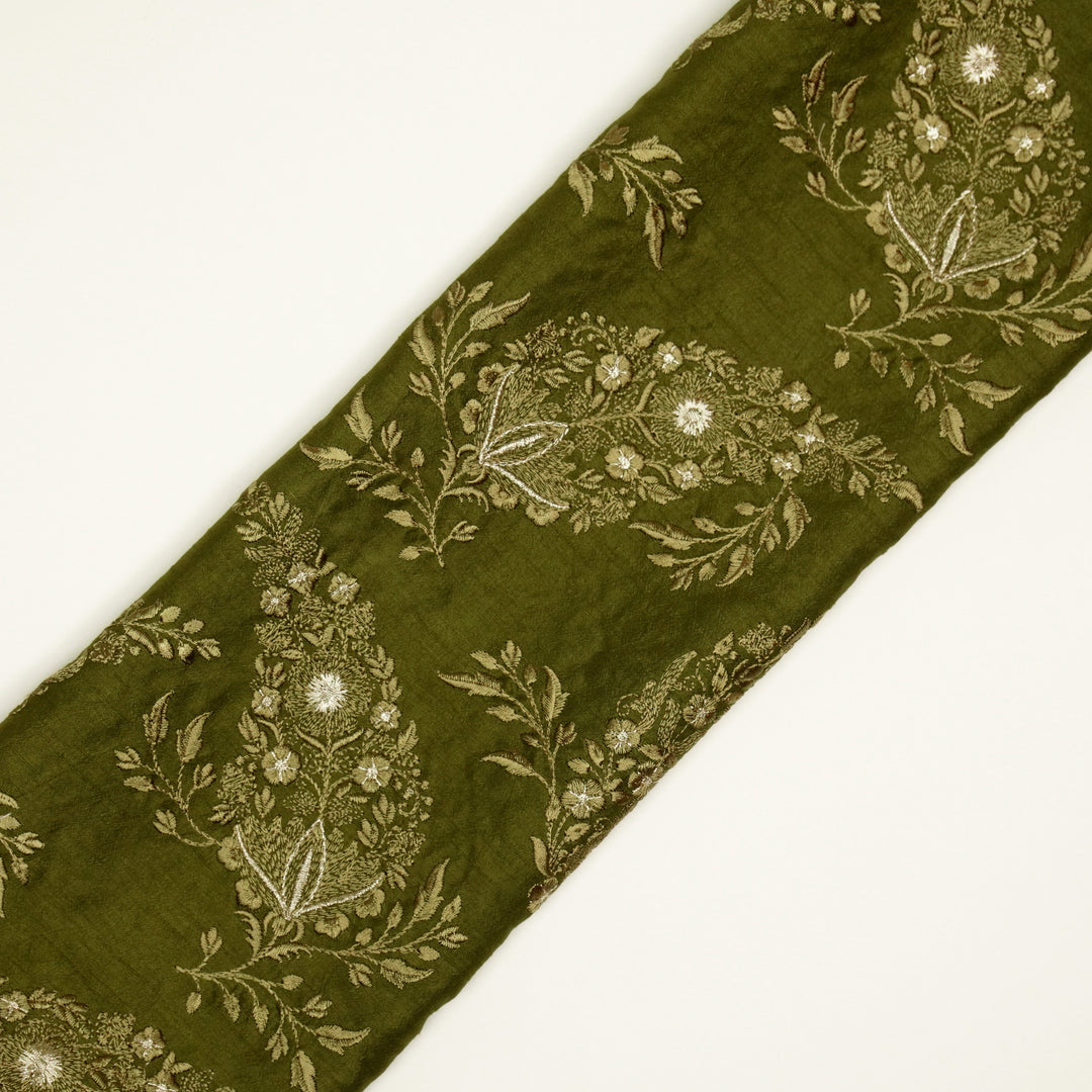 Zohra Buta on Olive Semi Raw Silk Embroidered Fabric