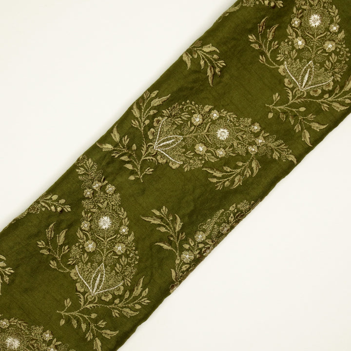 Zohra Buta on Olive Semi Raw Silk Embroidered Fabric