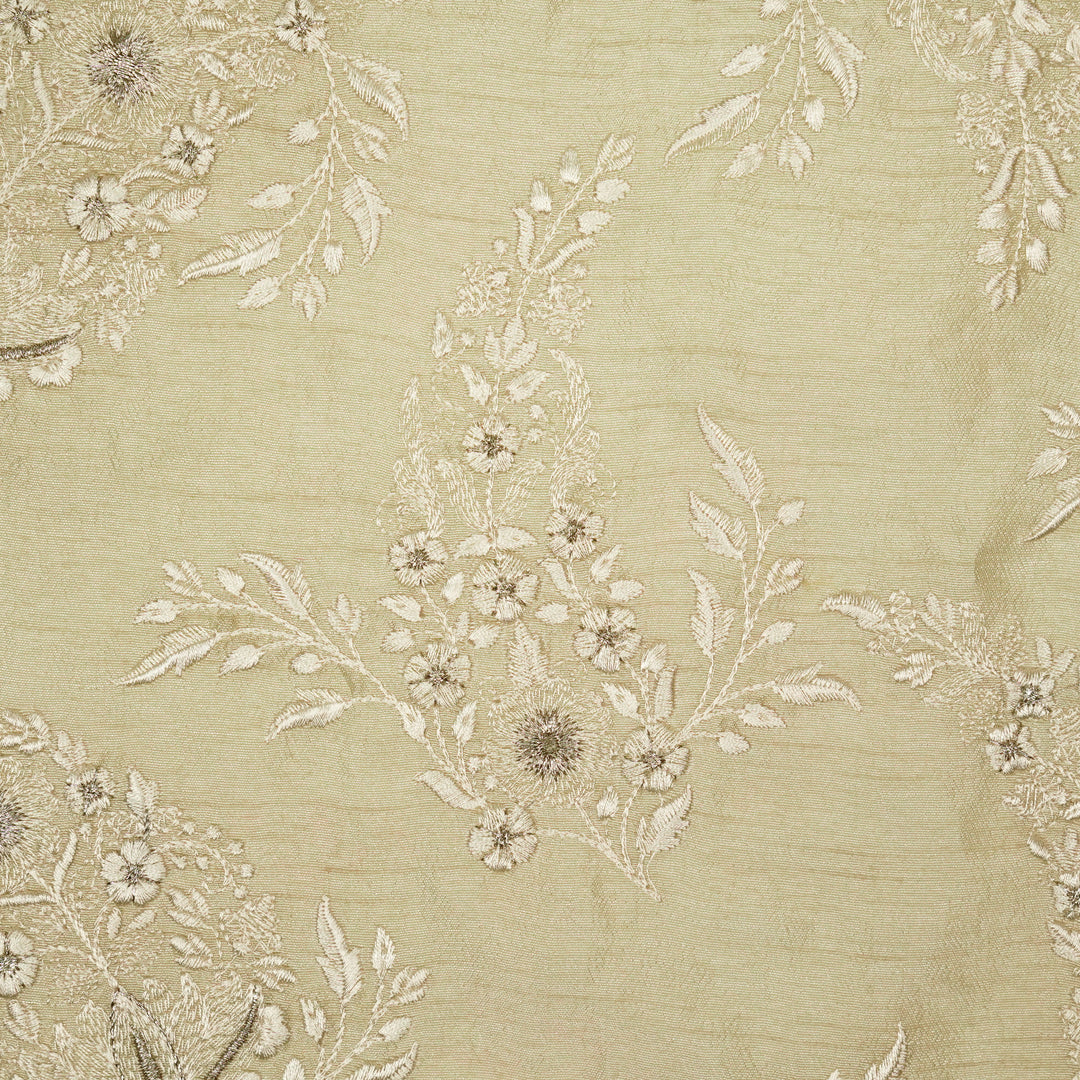 Zohra Buta on Cream Semi Raw Silk Embroidered Fabric