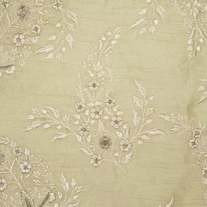 Zohra Buta on Cream Semi Raw Silk Embroidered Fabric