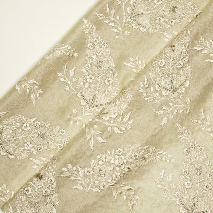 Zohra Buta on Cream Semi Raw Silk Embroidered Fabric