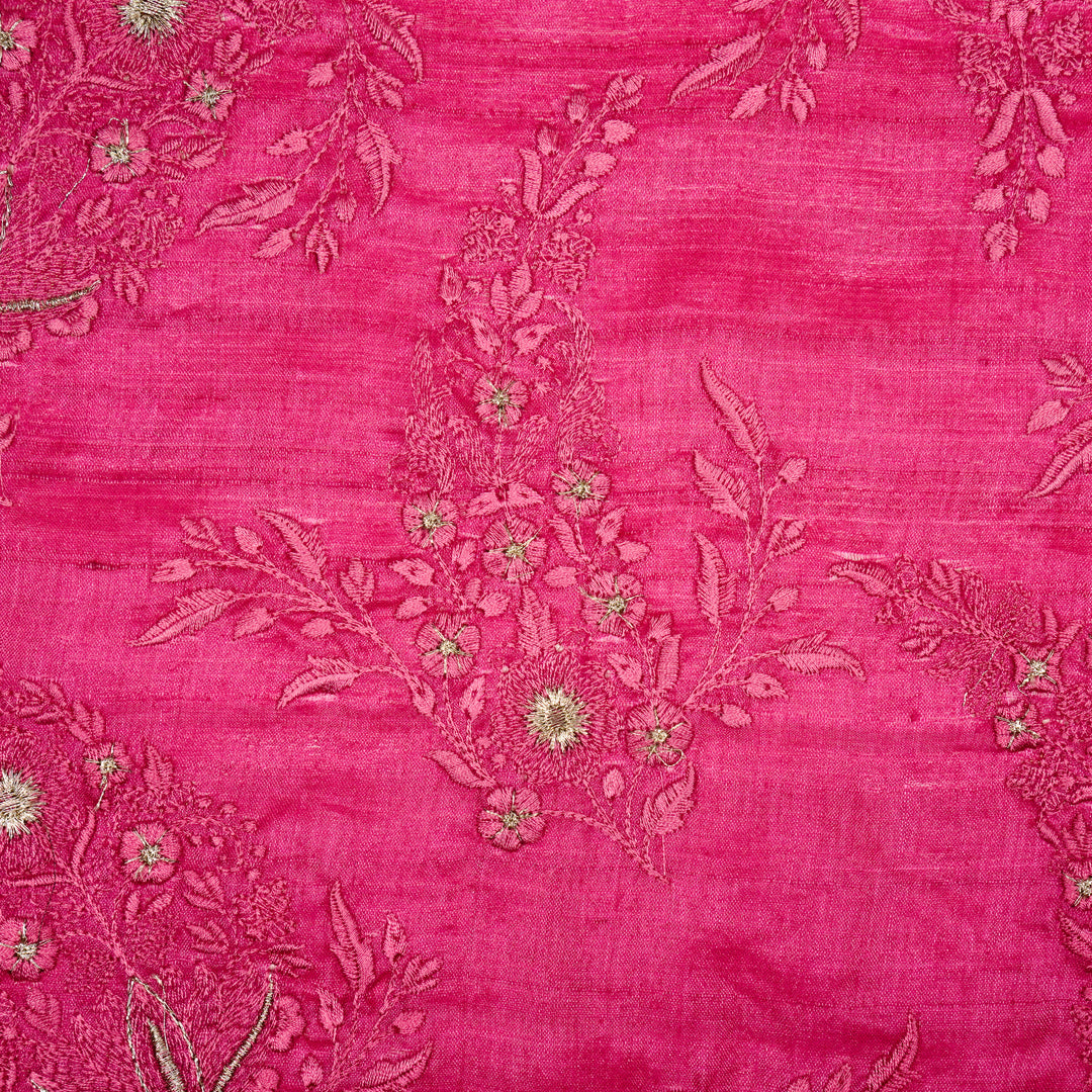 Zohra Buta on Fuxia Semi Raw Silk Embroidered Fabric