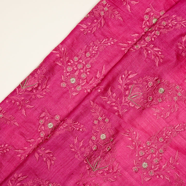 Zohra Buta on Fuxia Semi Raw Silk Embroidered Fabric