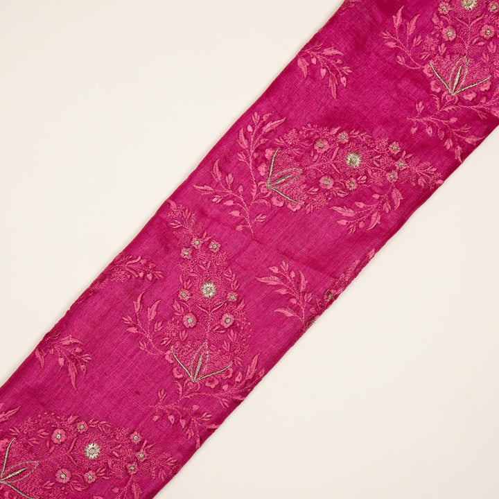 Zohra Buta on Fuxia Semi Raw Silk Embroidered Fabric