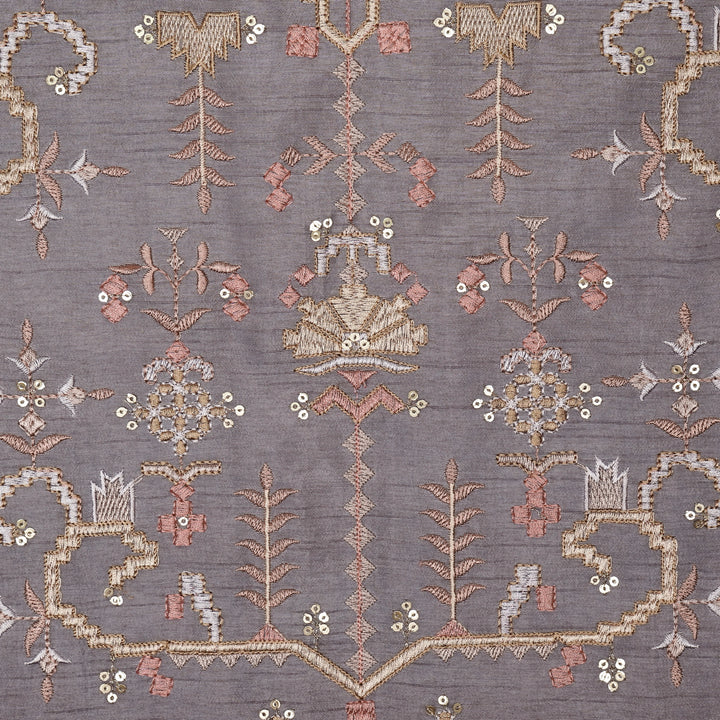 ilaaya Jaal on Light Mauve Semi Raw Silk Embroidered Fabric