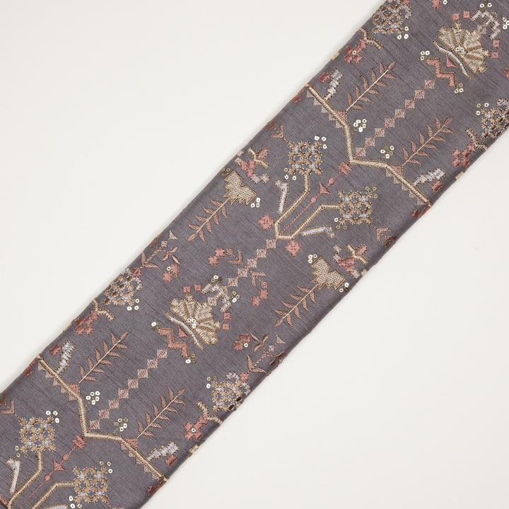 ilaaya Jaal on Light Mauve Semi Raw Silk Embroidered Fabric