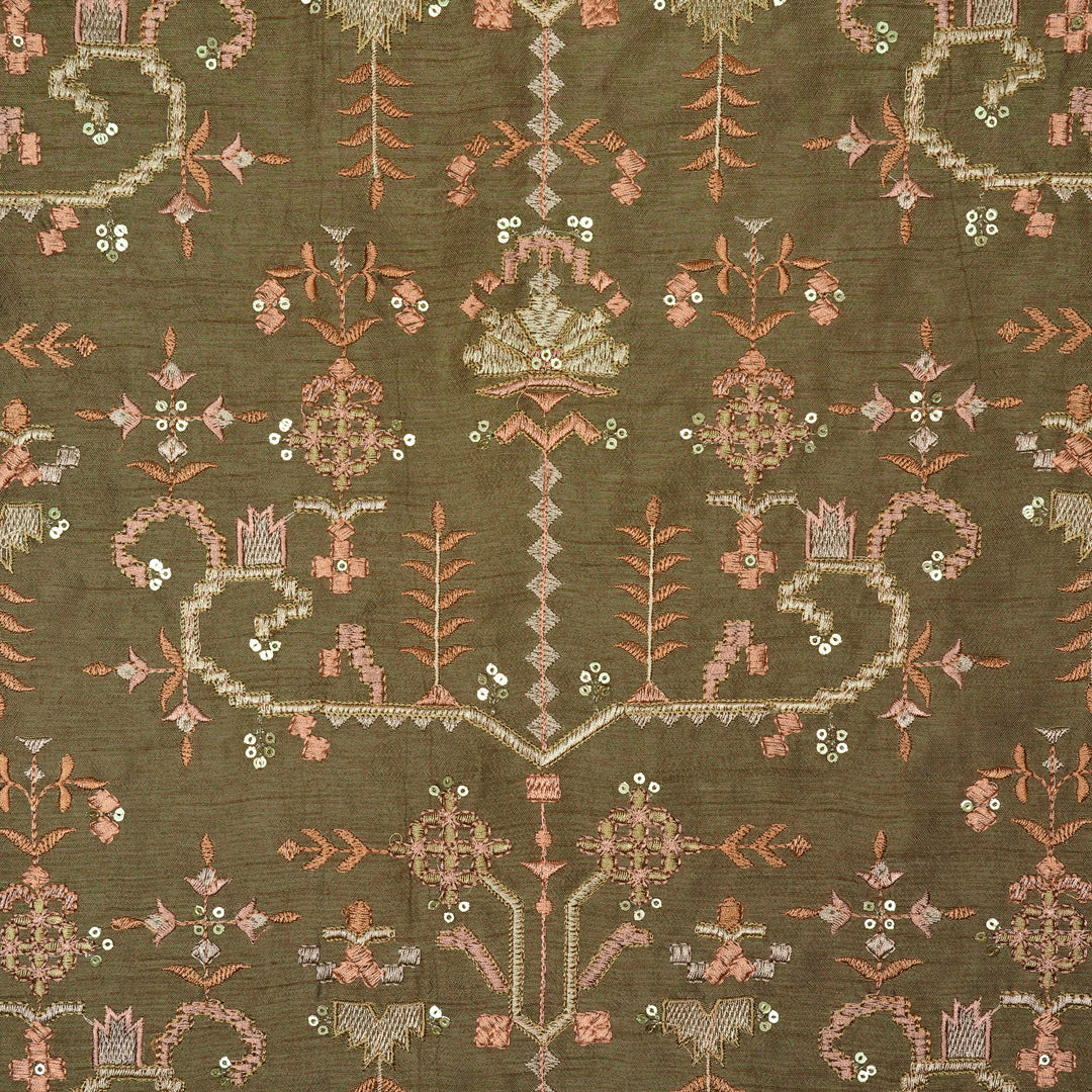 ilaaya Jaal on Mouse Semi Raw Silk Embroidered Fabric