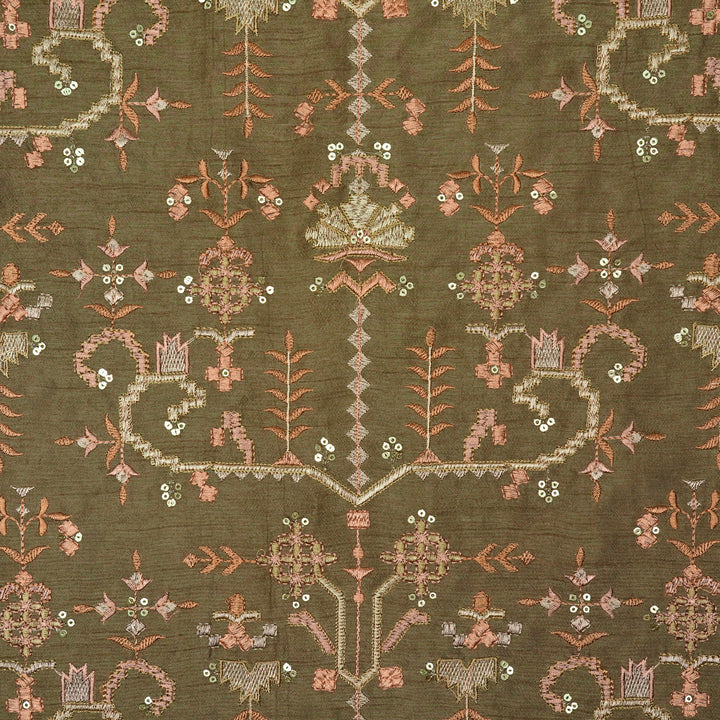 ilaaya Jaal on Mouse Semi Raw Silk Embroidered Fabric