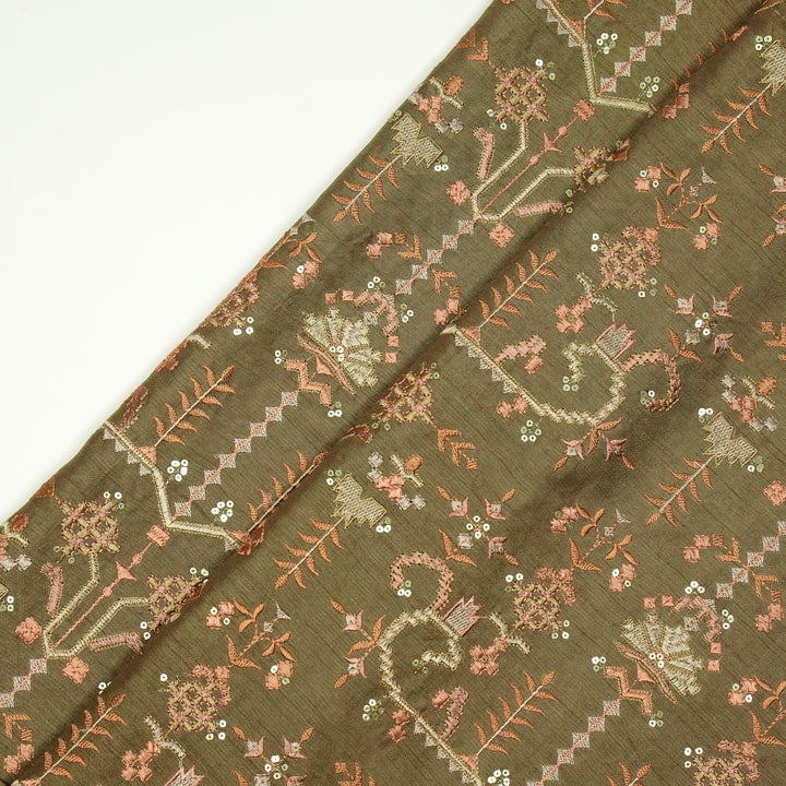 ilaaya Jaal on Mouse Semi Raw Silk Embroidered Fabric