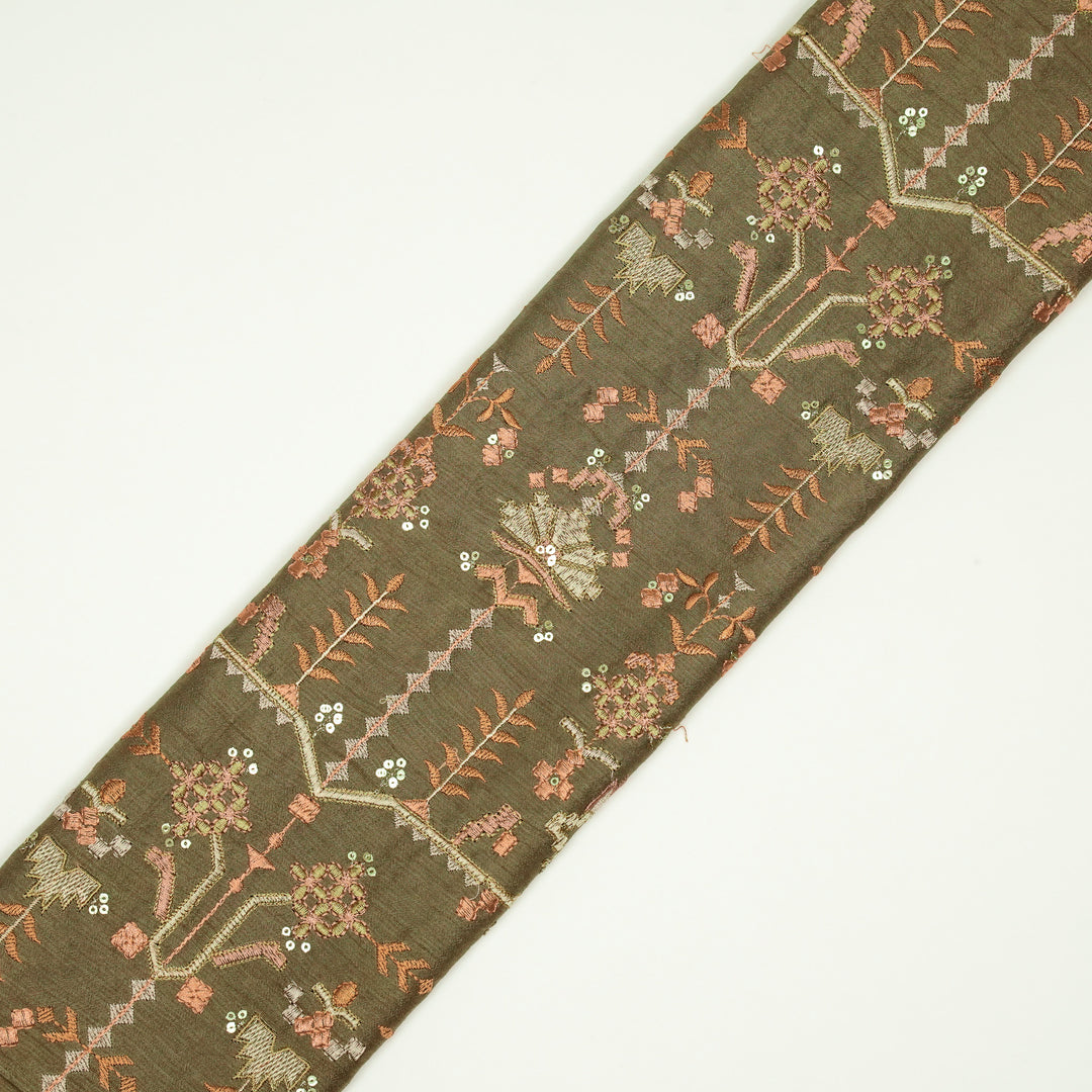 ilaaya Jaal on Mouse Semi Raw Silk Embroidered Fabric