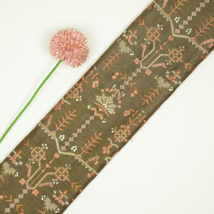 ilaaya Jaal on Mouse Semi Raw Silk Embroidered Fabric