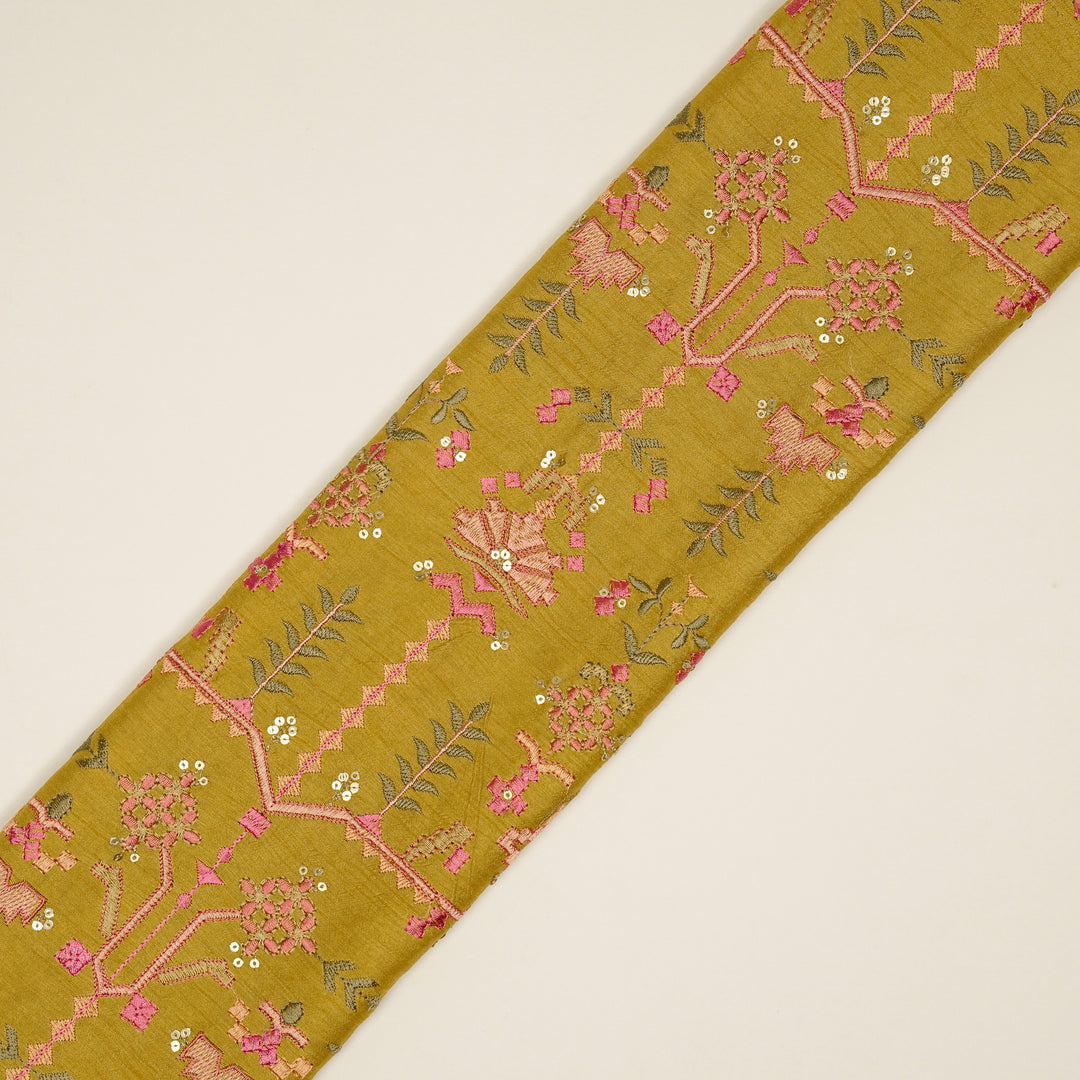 ilaaya Jaal on Gold Semi Raw Silk Embroidered Fabric