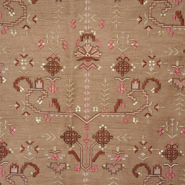 ilaaya Jaal on Onion Semi Raw Silk Embroidered Fabric