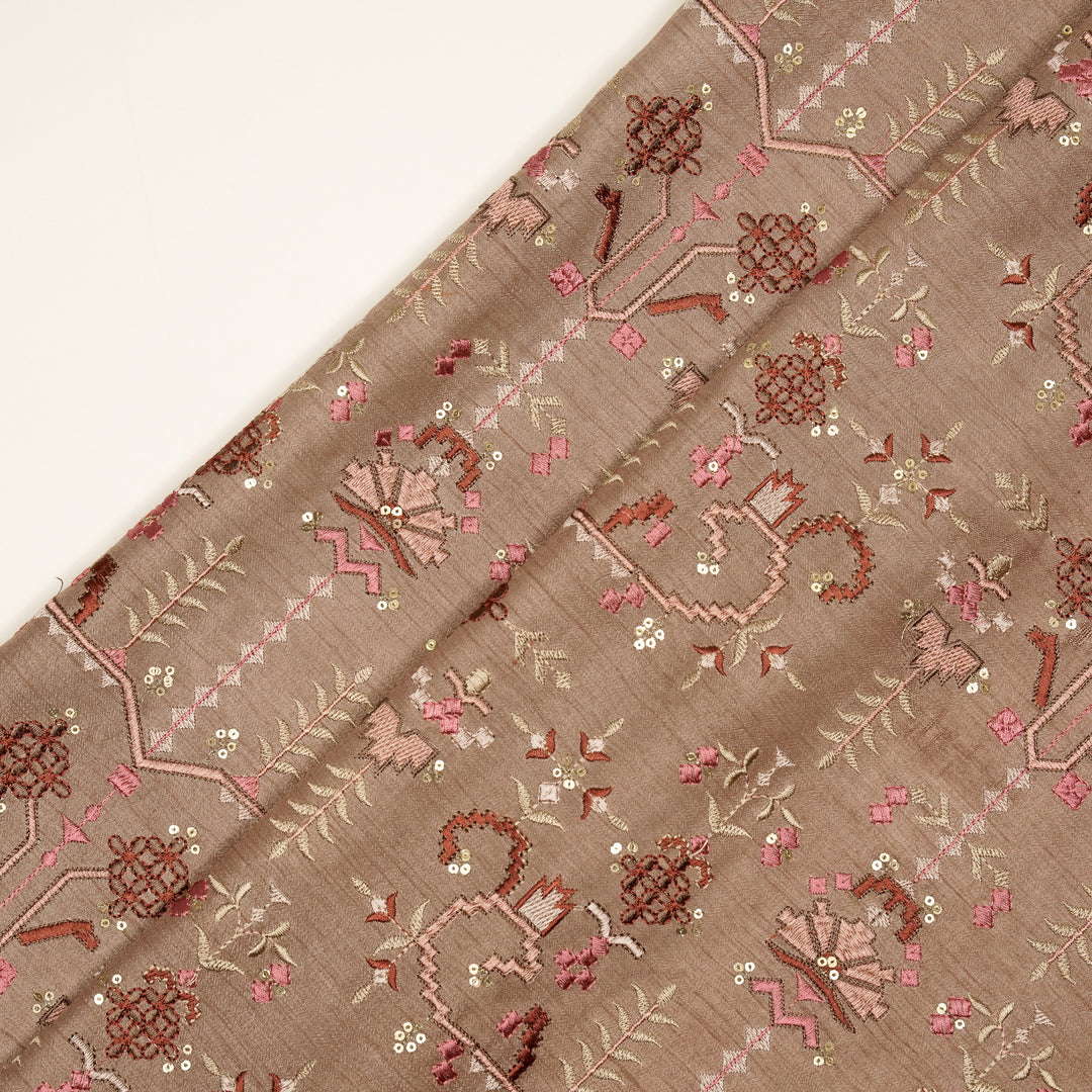 ilaaya Jaal on Onion Semi Raw Silk Embroidered Fabric