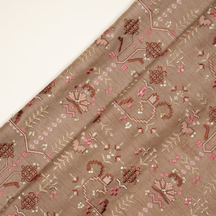 ilaaya Jaal on Onion Semi Raw Silk Embroidered Fabric