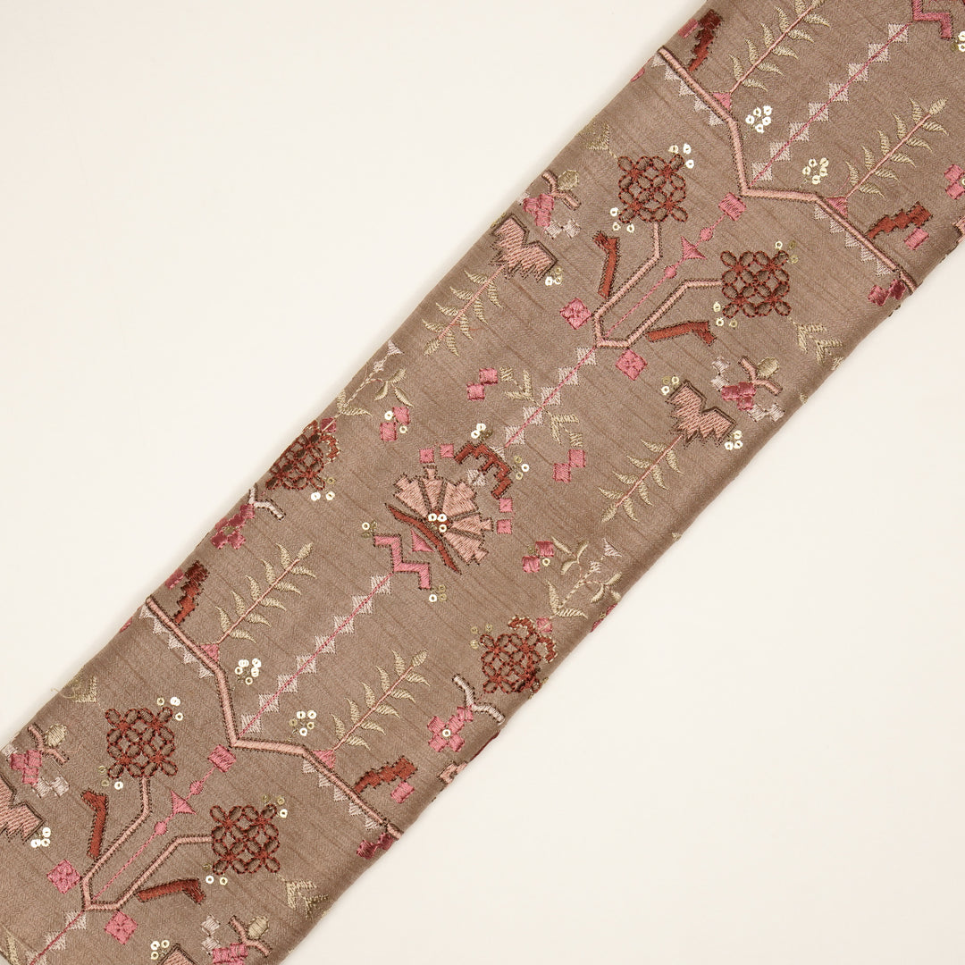 ilaaya Jaal on Onion Semi Raw Silk Embroidered Fabric