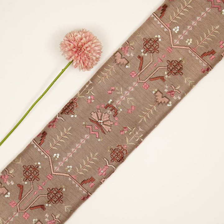 ilaaya Jaal on Onion Semi Raw Silk Embroidered Fabric