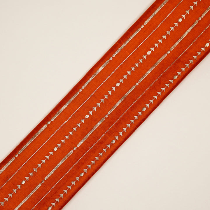Rust Raw Silk Zavaya Jaal Embroidered Fabric